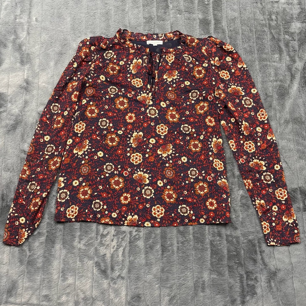 Maison d'Amélie Paris Floral Clip Dot Blouse Navy Red Orange Size M 1257058